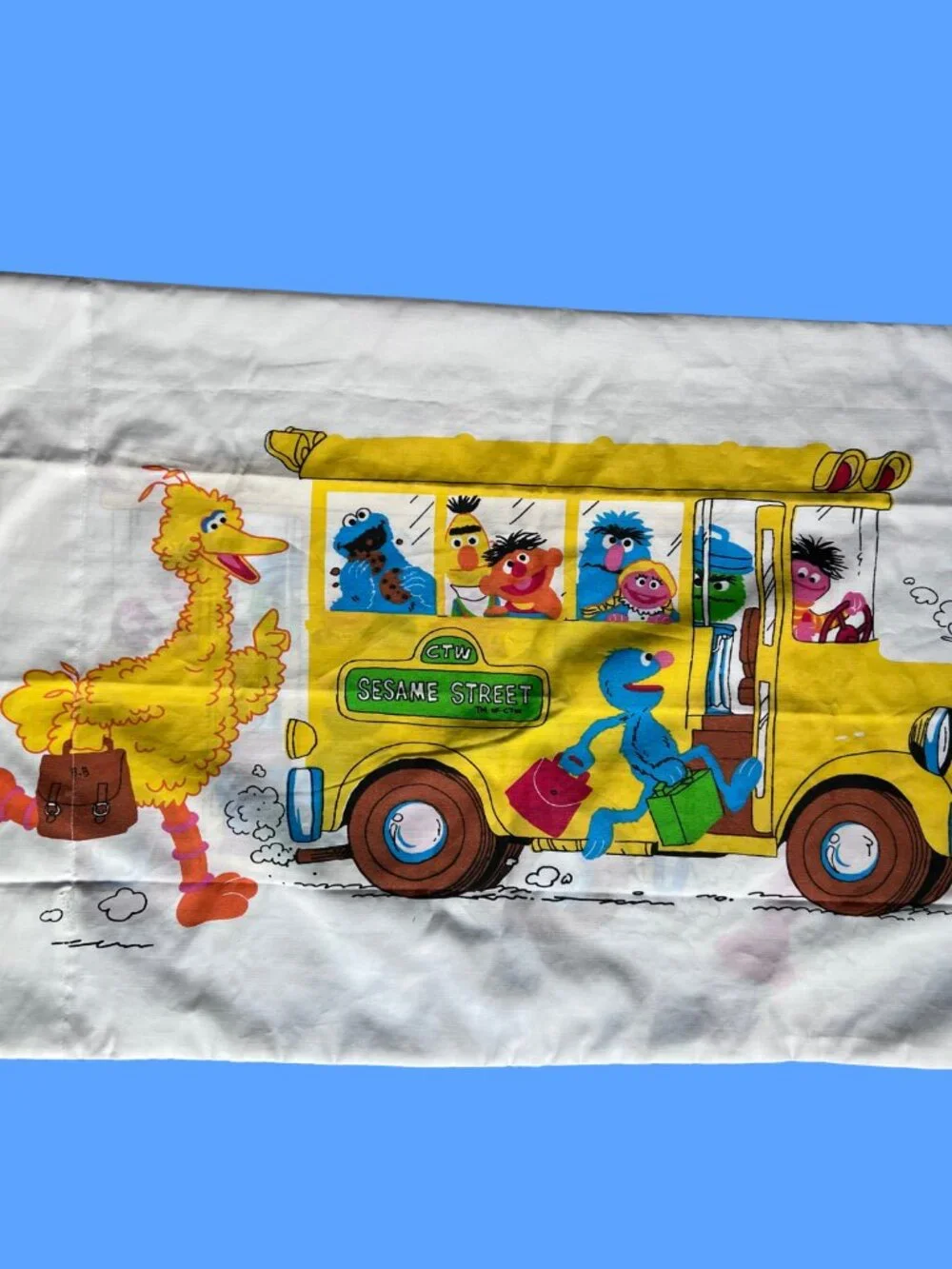 Vintage Sesame Street School Bus Pillow Case | CTW Childrens Television Workshop